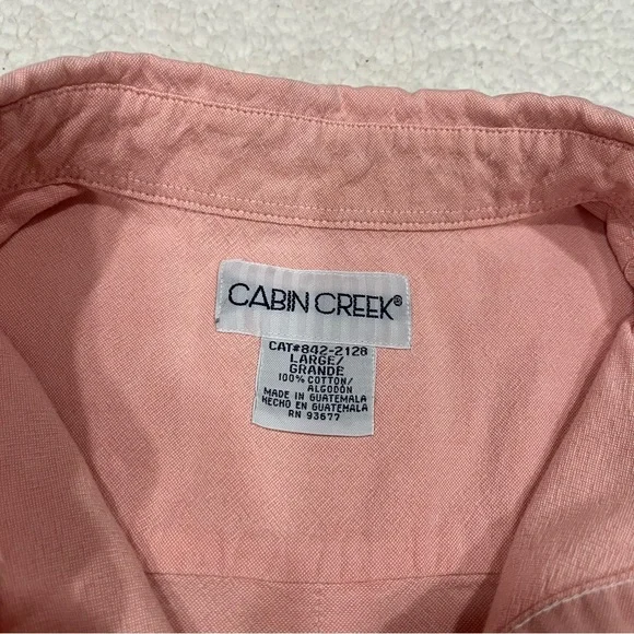 Cabin Creek 100% Cotton Pink Button Down Collared Shirt, Women's Size Large - Picture 5 of 12